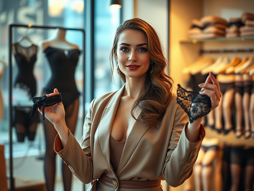 Représentation par l'IA d'une femme qui semble être dans un magasin de lingerie.