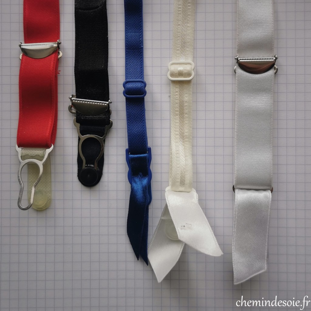 Des jarretelles de différentes couleurs et styles, la des échantillons de largeur des jarretelles.