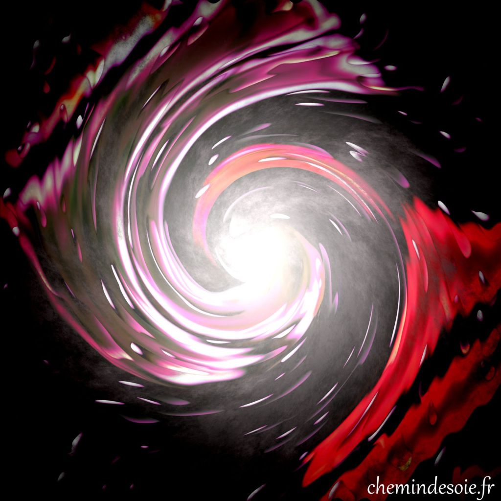 Vortex rouge plongeant vers la lumière. Photo personnelle (lourdement) retouchée.